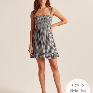 Abercrombie & Fitch Smocked Square Neck Gingham Dress